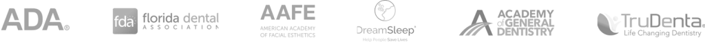 Professional dental and facial aesthetics certifications – ADA, Florida Dental Association, AAFE, Academy of General Dentistry, TruDenta